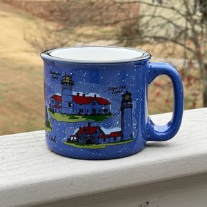Lighthouses of Cape Cod Massachusetts USA Blue Speckled Ceramic Coffee Mug 12 oz